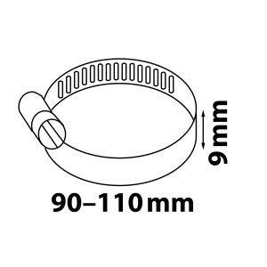 Kirchhoff Schlauchklemme, 9 mm breit, Spannbereich 90-110 mm, Edelstahl.