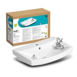 baliv Wand- & Aufsatzwaschtisch Mansfield, 60 cm, weiß, mit Hahnloch und Überlauf.