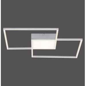 Moderne LED-Deckenleuchte Asmin in Stahloptik, 60x60 cm, dimmbar und mit Fernbedienung.