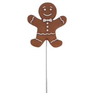 Deko-Weihnachtsfigur Pfefferkuchenmann mit Fliege Stecker 20,5 cm Braun-Weiß