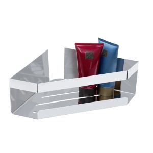 Schöner Wohnen Eckablage Meleto, Edelstahl glänzend, mit Duschgel und Shampoo.