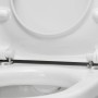Detailaufnahme: Weißes Duravit Starck 3 Wand WC-Set mit offenem WC-Sitz mit Absenkautomatik.