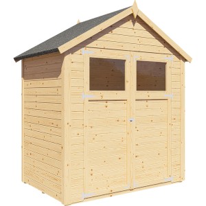 Bertilo Holz-Gartenhaus Sylt, 180x121 cm, naturbelassen, mit Doppeltür und Lichtausschnitten.