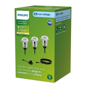 Philips Outdoor-Bodenspot 3er-Set Spore: Niedervolt-Gartenleuchten Set mit Netzteil und Kabel.