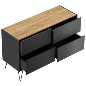 Posseik Sideboard Industrial E, 120 cm, Grafit/Eiche, mit 4 Schubladen.