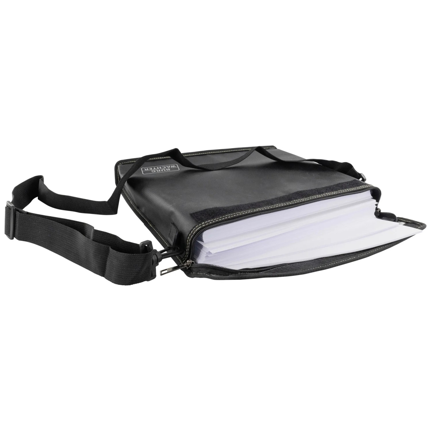 Burg-Wächter Feuerschutztasche FB 500, schwarz, mit Tragegurt und Dokumenten. Tresor Zubehör für A4 Dokumente.