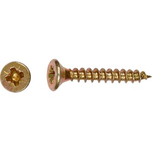 Gelb verzinkte Spanplattenschraube, Senkkopf, PZ-Antrieb, Ø 4x16 mm, 25 Stück.