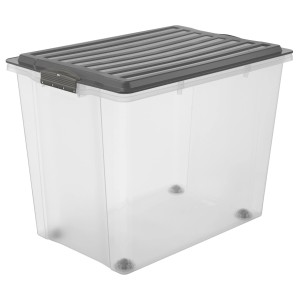 Rotho Stapelbox Compact A3 mit Rollen 70 l Transparent/Grau