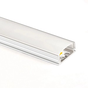 Silbernes Aluminium Aufbau Profil für LED Streifen mit opalweißem Diffusor. Sorgt für blendfreies Licht.