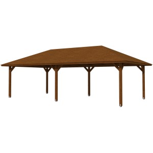 Holz-Pavillon Orleans 3, Nussbaum lasiert, 424x836 cm. Gartenlaube mit robustem Leimholz und stabilem Dach.