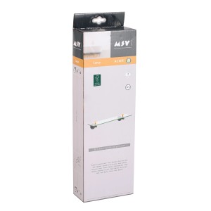 Verpackung des MSV Wandregals Iana, 50 cm, schwarz matt, mit Glasablage und Bambusdetails.