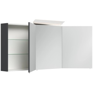 Posseik Spiegelschrank, 140 cm, Grafit, mit LED-Lampe und Glasböden.