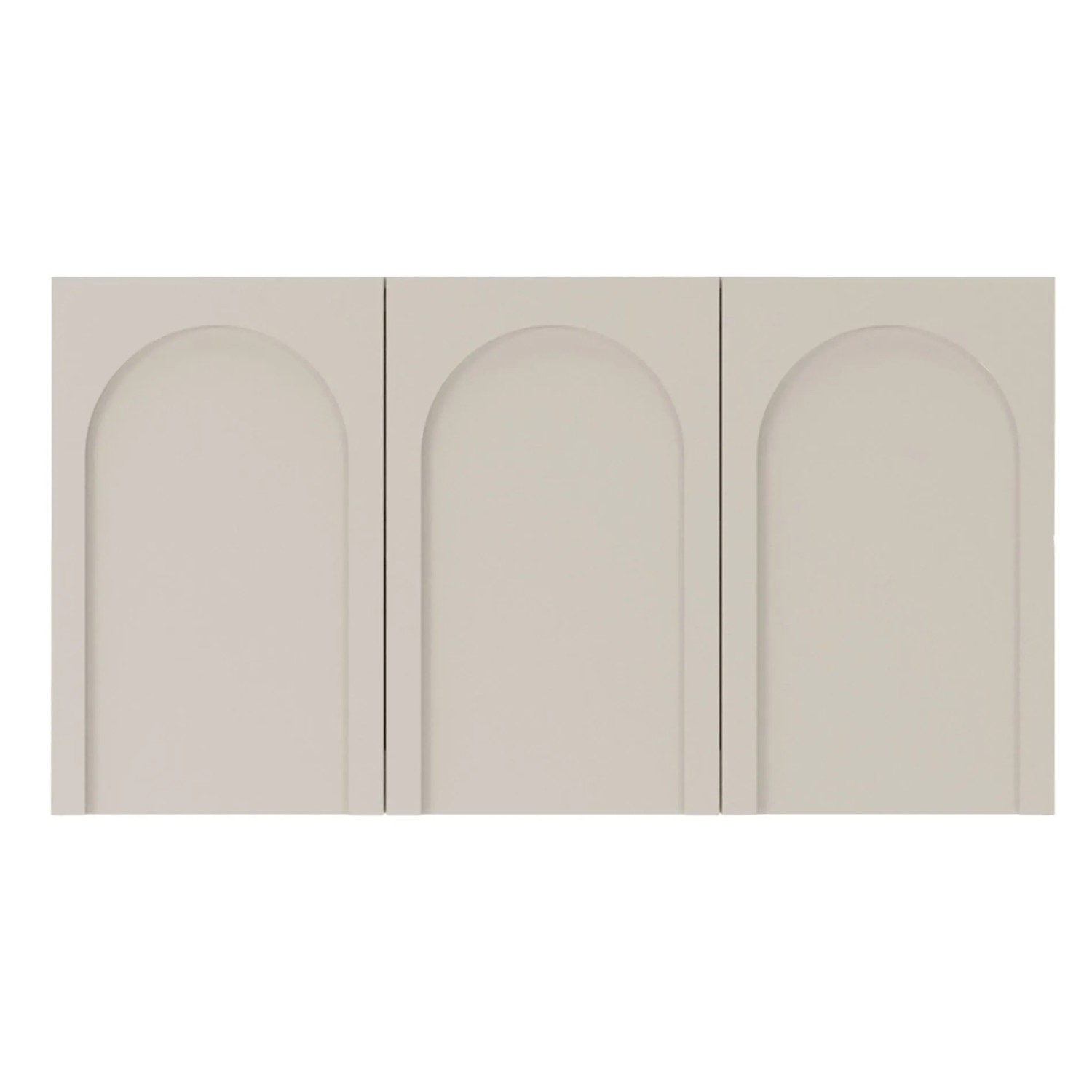 Selsey Sideboard Arkadia, dreitürige Kommode in Graubeige mit bogengefrästen Fronten. Matte Oberfläche, grifflos.