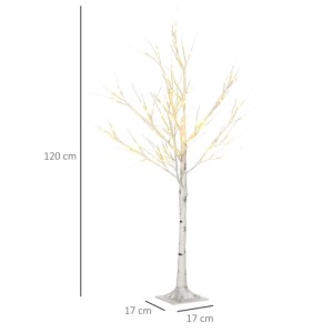HOMCOM 120 cm LED-Kunstbirke mit weißem Stamm und leuchtenden Ästen, naturgetreue Optik für Innen & Außen.