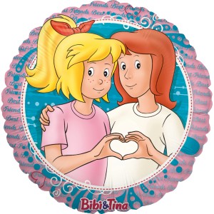 Runder Bibi & Tina Folienballon (Ø 45cm) mit Freundschaftsmotiv als Geschenkidee oder Partydeko.