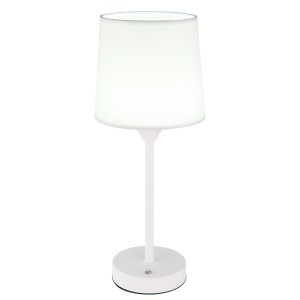 Weiße Globo Tischleuchte Lunki aus Metall mit Textilschirm, 35 cm hoch.