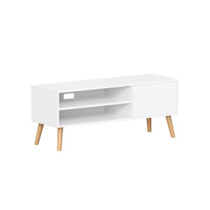 Weißer Vasagle TV-Schrank im Industrie-Design mit offenen Fächern und Schranktür.
