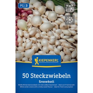 Kiepenkerl Wintersteckzwiebeln Snowball, 50 weiße Zwiebeln. Mild-süßlicher Geschmack, ideal für Anbau im Garten & Hochbeet.