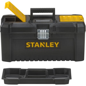 Stanley Werkzeugkoffer Essential 16 Zoll mit Metallschnallen und herausnehmbarer Trage.