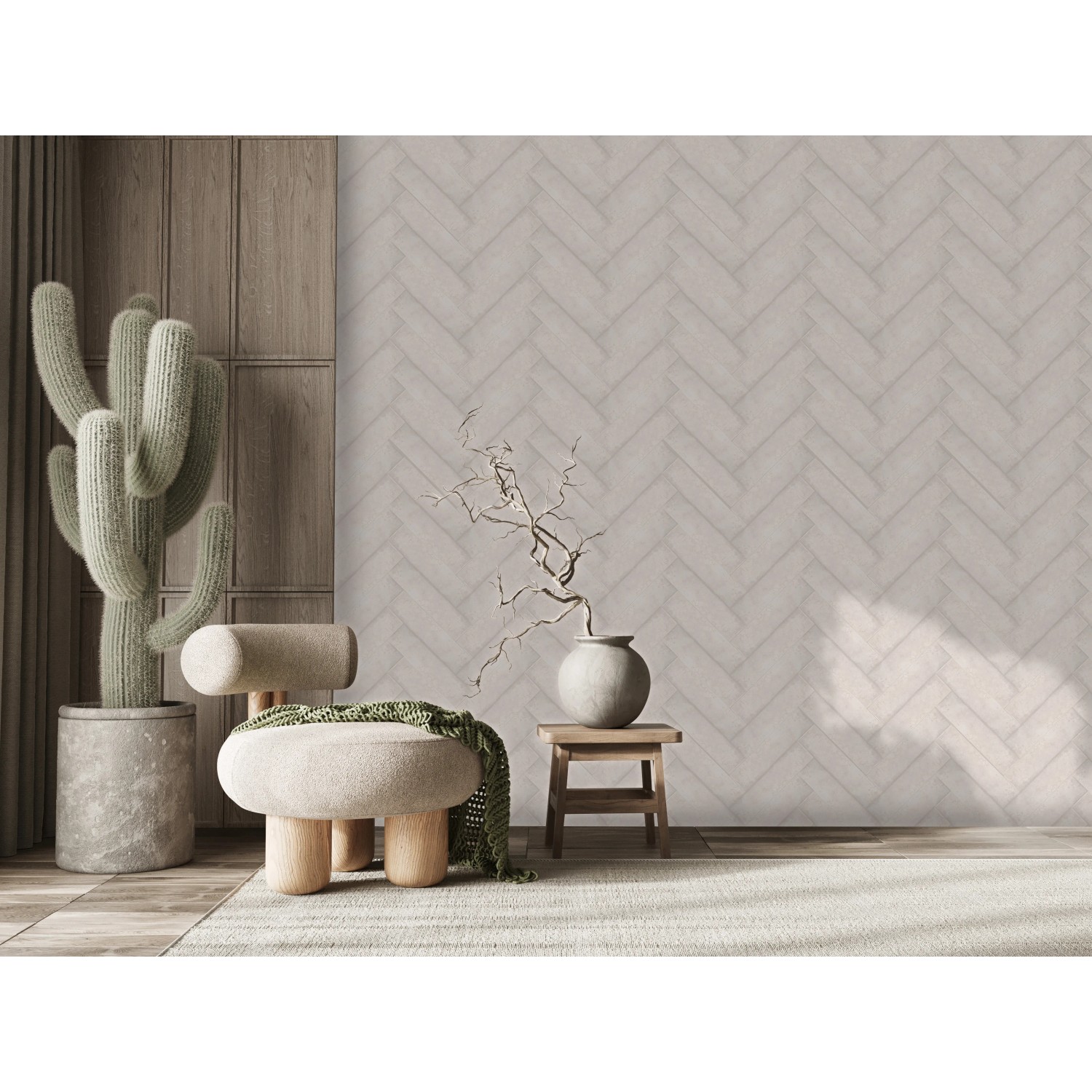 Wandfliese Antik Steingut Weiß, glänzend, 7,5x30 cm im Vintage-Raumambiente.