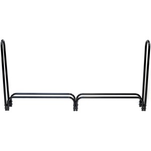 Schwarzes ShelterLogic Kaminholzregal, 244x118 cm, Stahlrahmen.