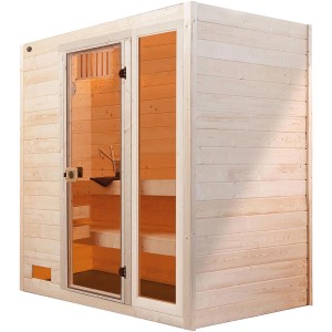 Weka Massivholzsauna Valida 2 Sparset mit Glastür und Fenster, naturbelassenes Fichtenholz.