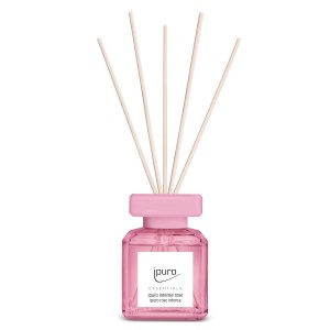 Ipuro Raumduft Intense Rose, 100 ml, in rosa Glasflasche mit Duftstäbchen.