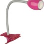 Pinkfarbener LED-Klemmspot mit flexiblem Arm, ideal für Schreibtisch oder Nachttisch.