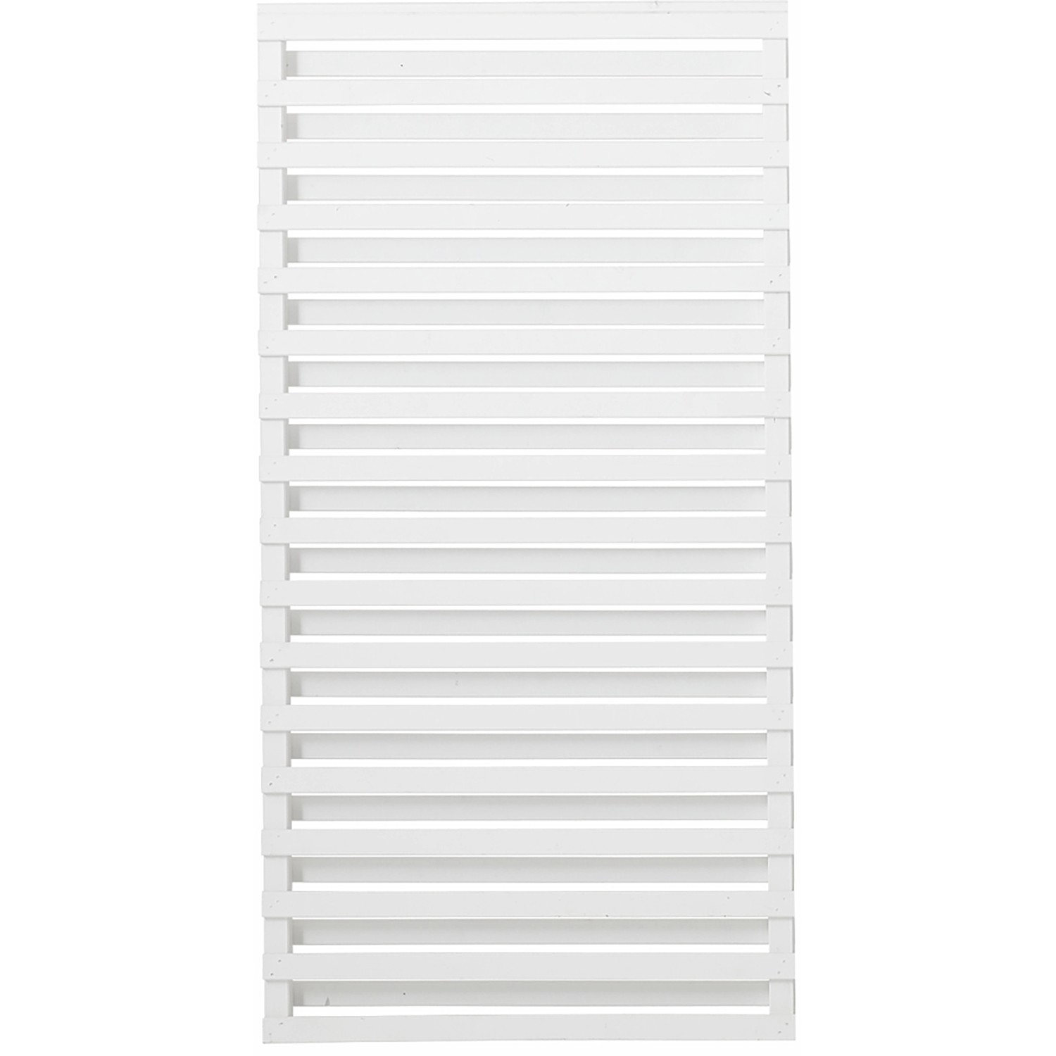 Weißer Sichtschutzzaun Osaka aus Nadelholz, 90x180cm, mit horizontalen Lamellen für den Garten.