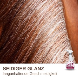 Glänzendes, seidiges Pferdefell und Mähne mit Supravit Schweif- und Mähnenspray für leichte Kämmbarkeit.