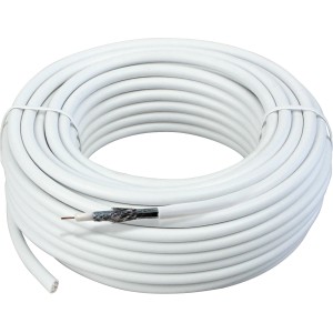 Weißes Schwaiger Koaxialkabel 110 dB, 20 m Rolle für Antennen- und Kabelanschluss.