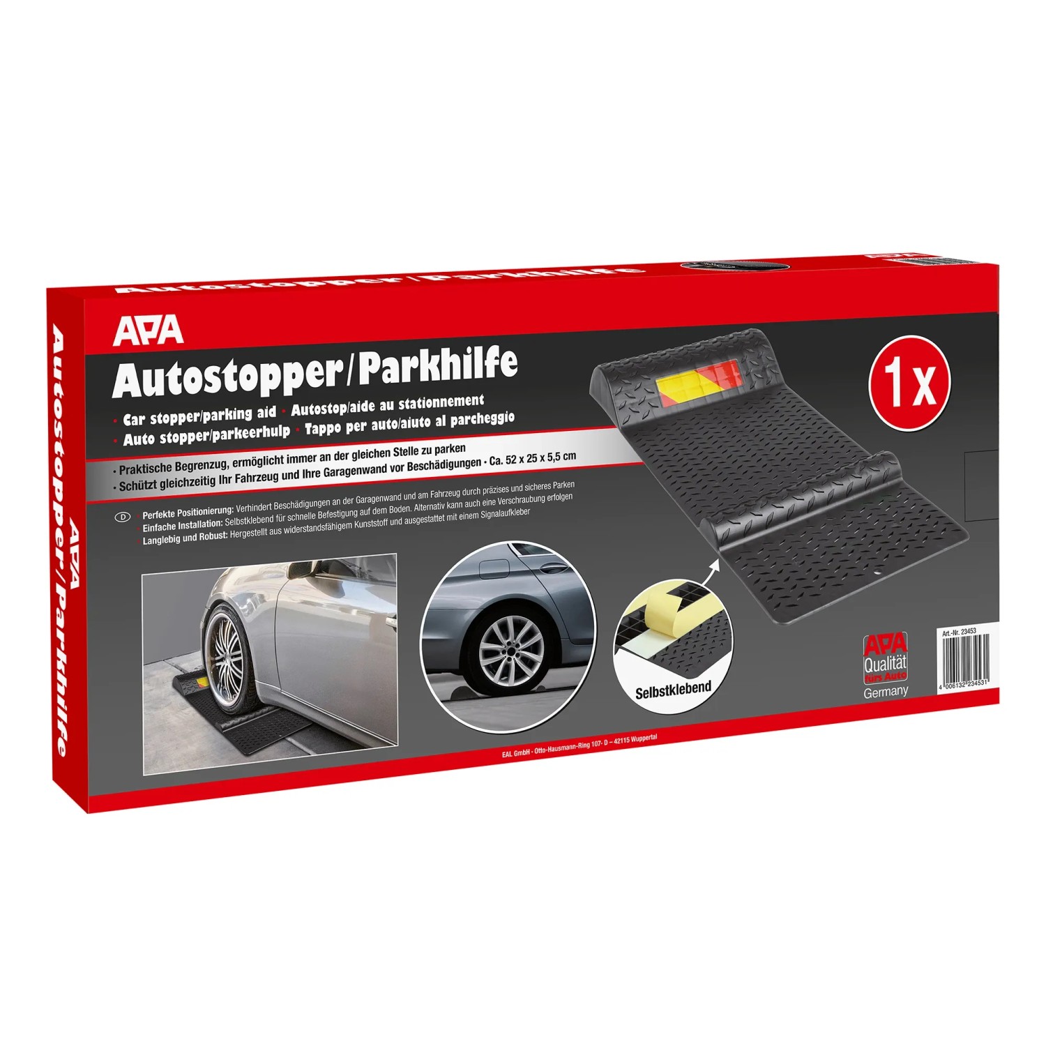 Apa Autostopper Parkhilfe im Karton, schützt Auto und Wand vor Beschädigungen.