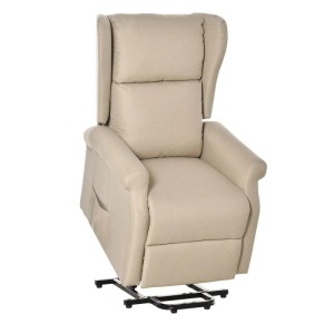 Cremeweißer HOMCOM Aufstehsessel mit elektrischer Aufstehhilfe. Bequemer Relaxsessel aus Polyester mit Liegefunktion für Senioren.