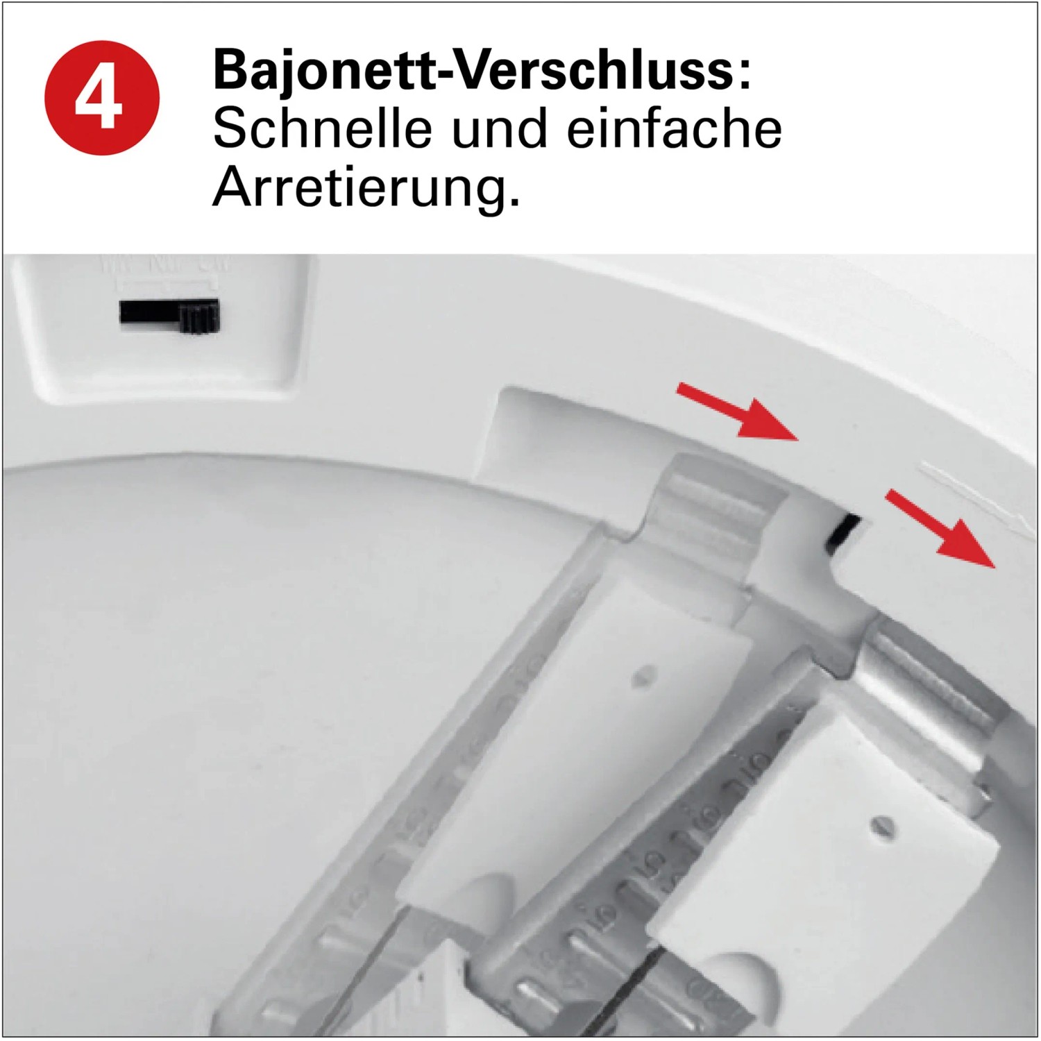 Detailaufnahme: Bajonett-Verschluss der LED-Deckenleuchte für schnelle Montage.