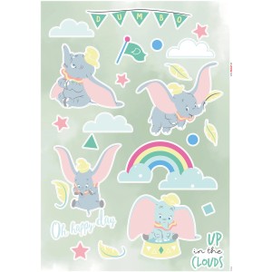 Komar Deko-Sticker Dumbo Daydream (50x70cm) mit Dumbo Motiven, Wolken und Regenbogen.