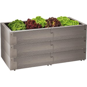 Juwel Timber Hochbeet-System, 3er-Set, Nordic Wood Optik, bepflanzt mit Salat.