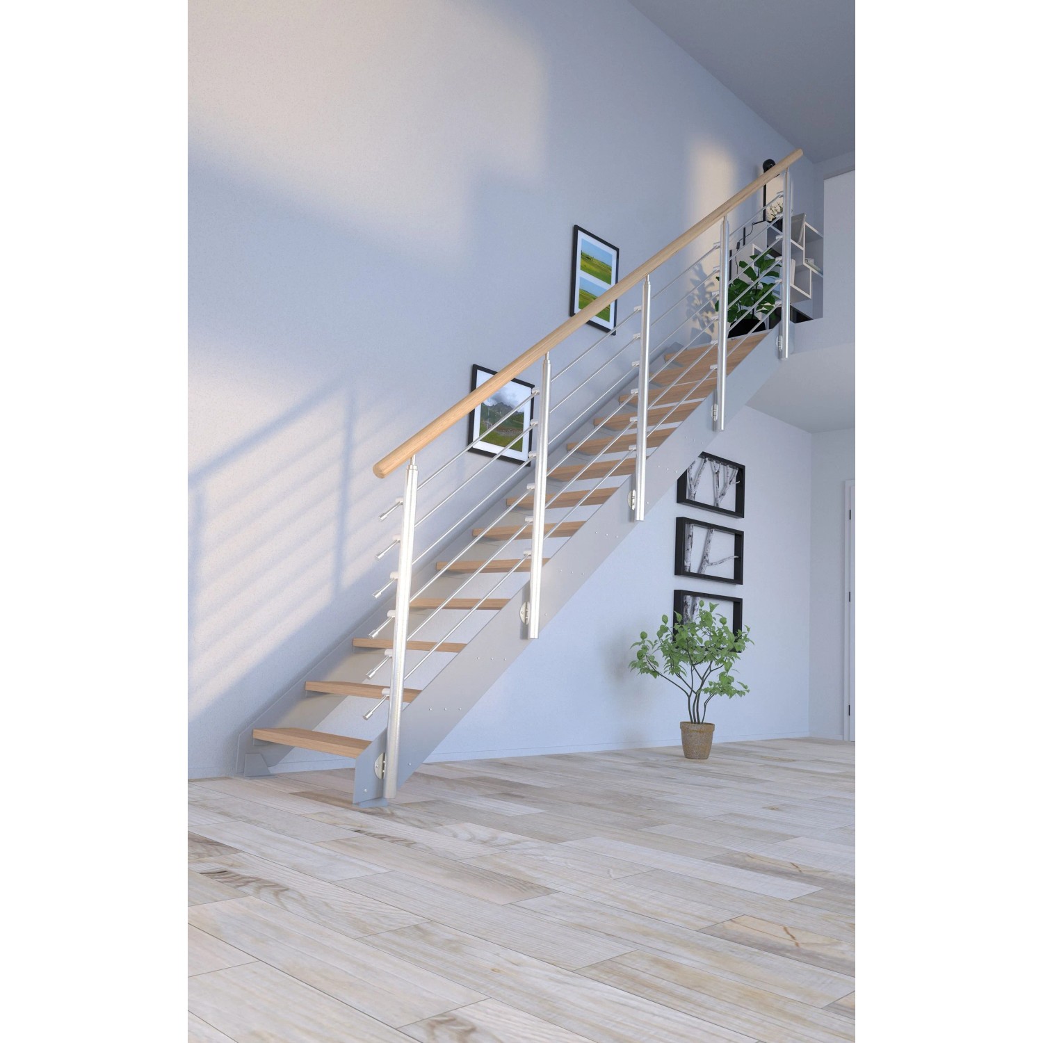 Treppe Kos 15 Stufen Eiche Geölt 107 cm Design-Geländer Grau FSC®_9