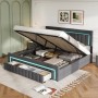 okwish Polsterbett mit LED Beleuchtung Schubladen Jugendzimmer 180x200cm Grau_2