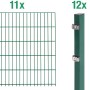 Metallzaun Grund-Set: Doppelstabmatten, Pfosten und Zubehör, verzinkt und grün beschichtet.