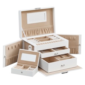 Offenes, weiß-beige Schmuckkästchen Bridie von Songmics mit Schubladen und Fächern.