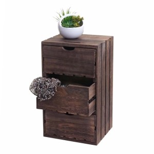 Braune MCW Kommode C62 mit 3 Schubladen im Shabby-Look.