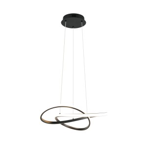 Schwarze LED-Pendelleuchte Mansa mit geschwungenem, modernem Design aus mattem Metall und weißem Lichtband.