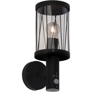 Schwarze, matte Brilliant Außenwandleuchte Reed mit Bewegungsmelder, 15x13cm.