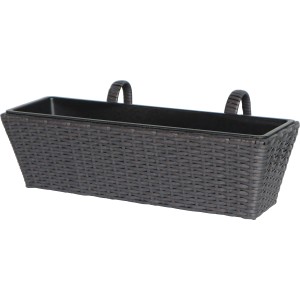 Balkonkasten aus Polyrattan in Anthrazit-Schwarz, 60 cm breit, mit herausnehmbarem Topf.