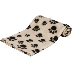 Beige Jollypaw Fleecedecke Joost (100x70cm) mit schwarzen Pfotenabdruck-Muster.