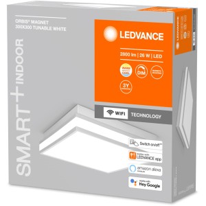 Verpackung der Ledvance Smart+ WiFi Deckenleuchte Orbis Magnet, 30x30 cm, dimmbar.