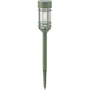 Grüner Solar-LED-Dekospieß im Laternen-Design für Garten und Balkon, 48 cm hoch.