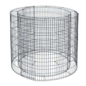 Leerer, runder Bellissa Gabionen-Hochbeet-Korb aus Metall, 80 cm hoch, zur individuellen Befüllung.
