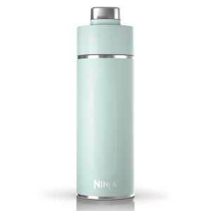 Mintfarbene Ninja Thirsti Trinkflasche (530 ml) aus Edelstahl mit silbernem Deckel.