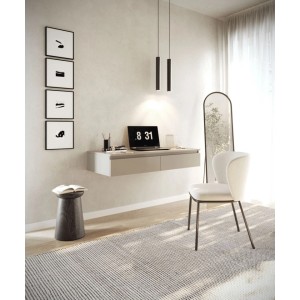 Selsey Bemmi Wand-Schminktisch 120 cm in Kaschmirgrau mit 2 Schubladen, als Hängeschreibtisch im modernen Raum.